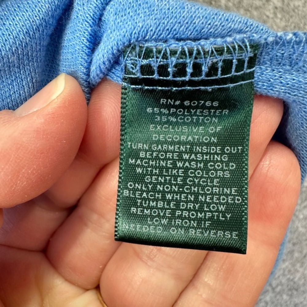 Lauren Ralph Lauren Blue Pique Knit Long Sleeve Crewneck Top LRL Monogram Preppy - Picture 7 of 10
